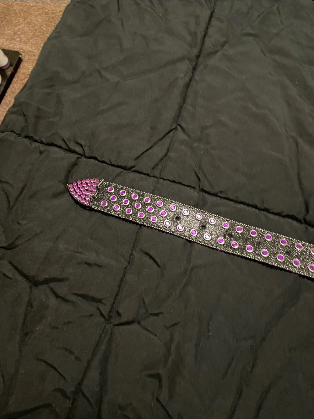 Black Purple Rhinestone Western Statement Belt 49” NWOT